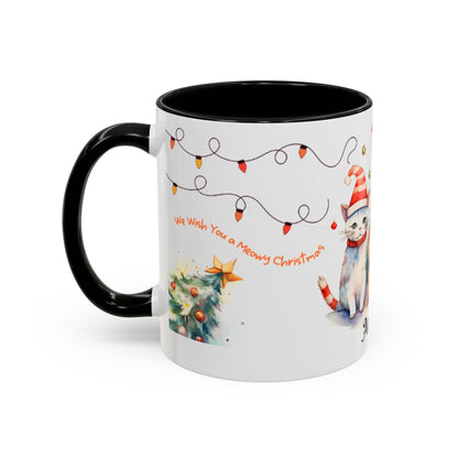 Personalized Festive Cat Accent Coffee Mug, Holiday, Christmas, Unique Gift, Home Decor, Cute Cat Lovers, Christmas Day Gift