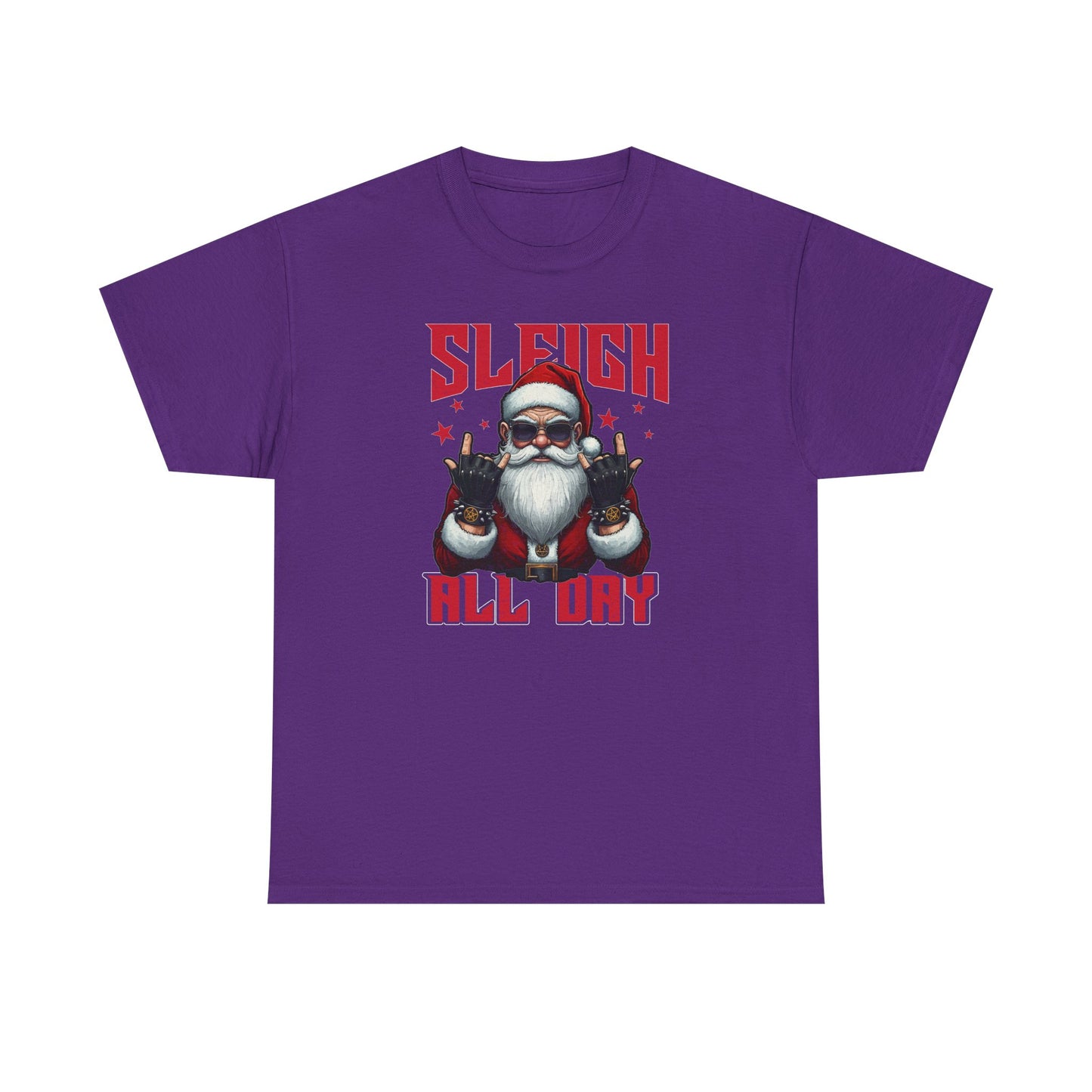 Funny Santa Sleigh All Day T-Shirt | Cool Christmas Graphic Tee | Rocker Santa Shirt | Holiday Humor Gift