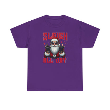 Funny Santa Sleigh All Day T-Shirt | Cool Christmas Graphic Tee | Rocker Santa Shirt | Holiday Humor Gift