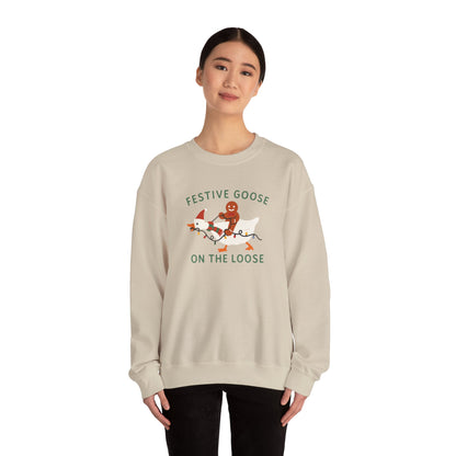 Festive Goose on the Loose Sweatshirt, Funny Christmas Gingerbread Crewneck, Holiday Lights Shirt, Cozy Winter Gift for Her and Him
