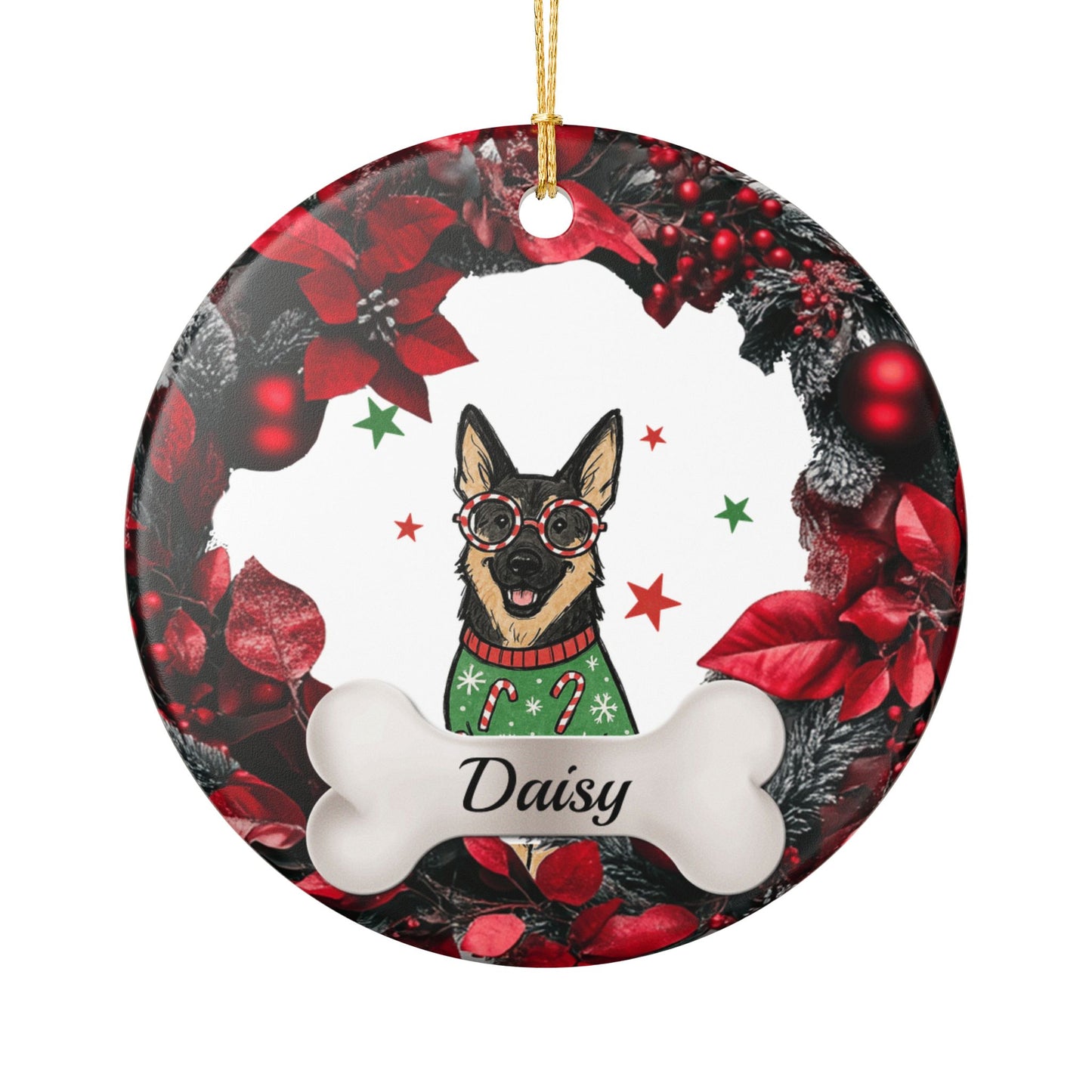 German Shepherd Ceramic Ornament , Personalized Dog Name Plate, Holiday Pet Decor, Custom Christmas Ornament for Dog Lovers, Dog Lover Gift