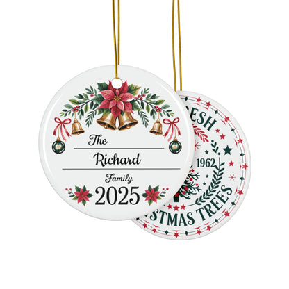Farm Fresh Christmas Tree Ornament | Personalized Family Name Ornament 2025 | Rustic Holiday Decor | Custom Ceramic Christmas Keepsake Gift