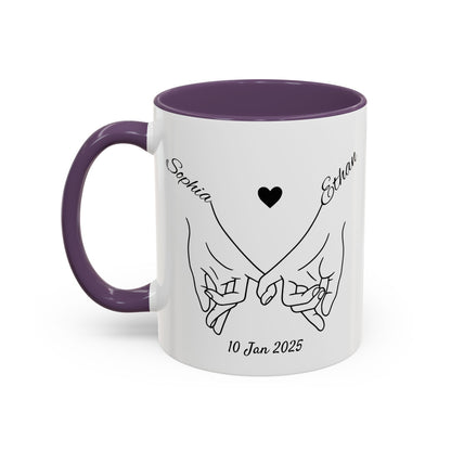 Holding Hands Couple Mug | Personalized Names & Date Coffee Cup | Custom Line Art Love Mug | Valentine Anniversary Gift for Couples