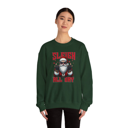 Funny Santa Sleigh All Day Sweatshirt | Rocker Santa Christmas Sweater | Funny Holiday Sweatshirt | Cozy Unisex Christmas Gift