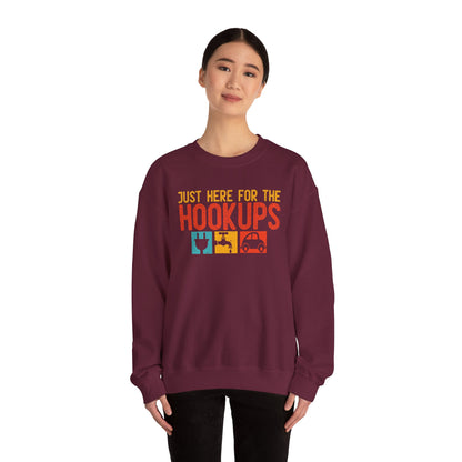 Just Here For The Hookups Sweatshirt | RV Camper Camping Pullover | Towing Camperplug Crewneck | RV Life Apparel