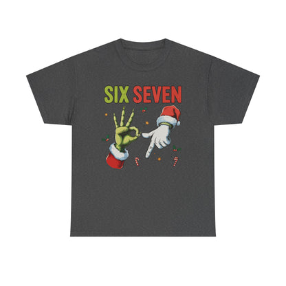 Funny "Six Seven" Christmas Shirt  Grinch Hand & Santa Hand Graphic Tee | Holiday Humor T-Shirt | Unisex Christmas Gift for Men Women