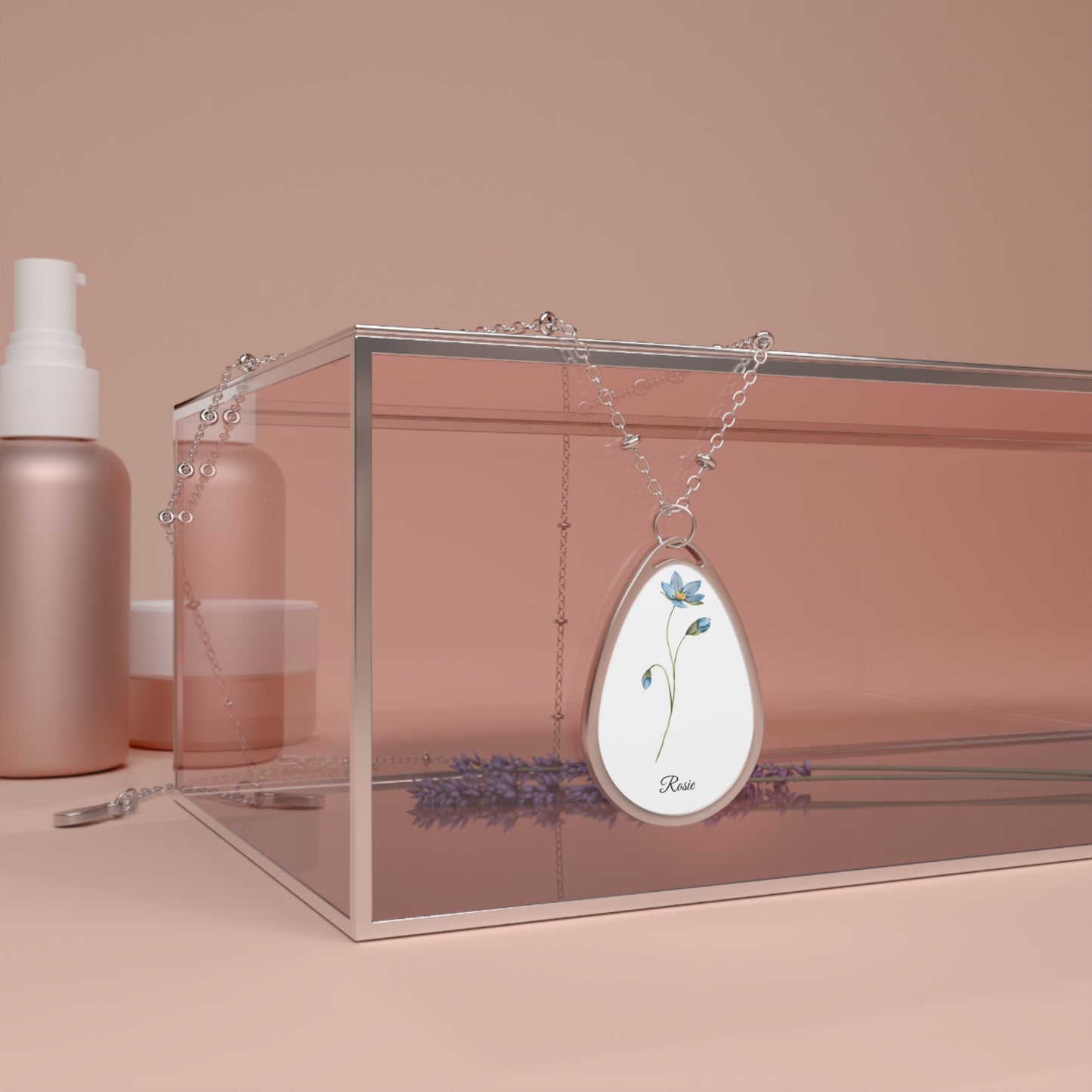 Personalized Name Floral Necklace, Custom Flower Pendant, Engraved Oval Pendant Necklace, Bridal Jewelry, Anniversary Gift, Gift for Her