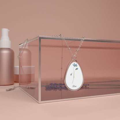 Personalized Name Floral Necklace, Custom Flower Pendant, Engraved Oval Pendant Necklace, Bridal Jewelry, Anniversary Gift, Gift for Her