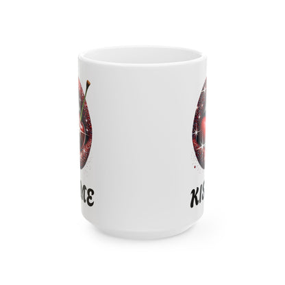 Kiss Me Coffee Mug, Cherry Lips Design Ceramic Mug, Cute Aesthetic Coffee Cup, 11oz 15oz Gift, Fun Novelty Mug