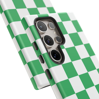 Green Checkered Phone Case, Phone Cases Samsung Galaxy S25, S25 Plus, S24, S24 Plus, S24 Ultra, S23, S22, S22 Plus, S21 Ultra, S21 FE, S20+