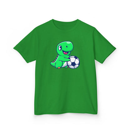 Green Dinosaur Playing Soccer Kids T-Shirt, Cute Dino Soccer Shirt for Boys Girls, Fun Youth Sports Graphic Tee, Football Lover