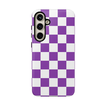 Purple Checkered Phone Case, Samsung Galaxy S25, S25 Plus, S24, S24 Plus, S24 Ultra, S23, S22, S22 Plus, S21 Ultra, S21 FE, S20+
