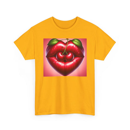 Cherry Lips Heart Graphic Tee, Retro Pop Art T-Shirt, Cute Aesthetic Cotton Shirt, Vintage Style Unisex Tee, Fun Statement Top