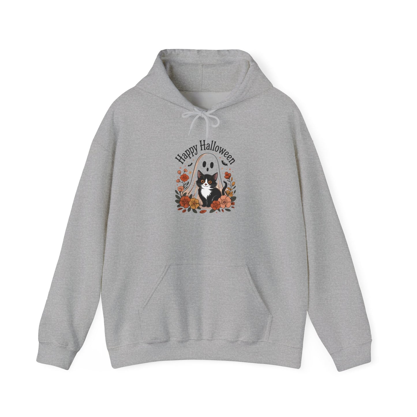 Happy Halloween Cat Hoodie, Cozy Sweatshirt hoodie for Fall Celebrations, Halloween Costume, Gift for Cat Lovers, Autumn Layering