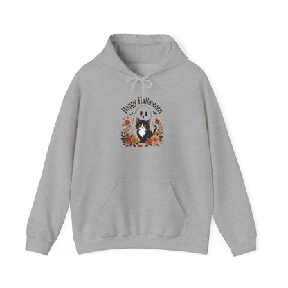 Happy Halloween Cat Hoodie, Cozy Sweatshirt hoodie for Fall Celebrations, Halloween Costume, Gift for Cat Lovers, Autumn Layering