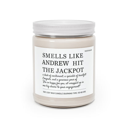 Personalized Scented Soy Candle, Smells Like Andrew Hit the Jackpot, Unique Gift for Engagements, Home Fragrance, Housewarming Present