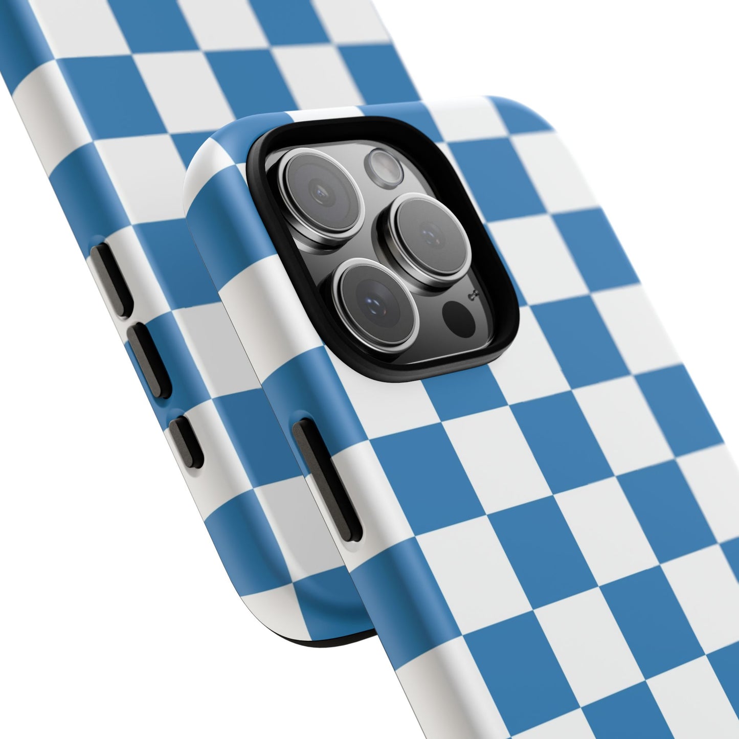 Checkered Phone Case, iPhone 17 Pro, 17, 16, 15, 14, 13, 12, 11, X, XR, XS MAX, Smartphone Cover, Blue and White Mobile Protector