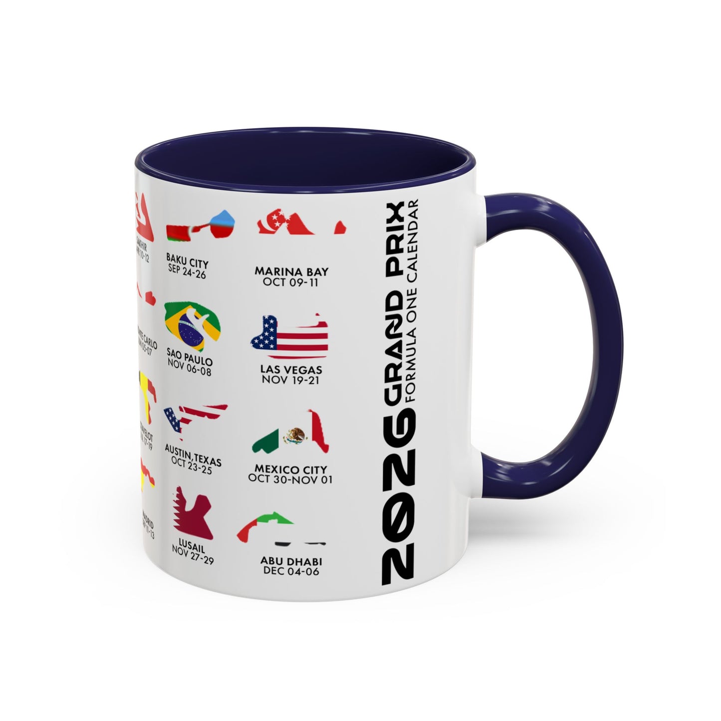 2026 Grand Prix Calendar Mug, Formula 1 Accent Coffee Mug, F1 Circuit Icons Cup, Motorsport Fan Gift, Racing Calendar Ceramic Mug
