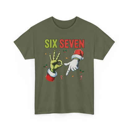 Funny "Six Seven" Christmas Shirt  Grinch Hand & Santa Hand Graphic Tee | Holiday Humor T-Shirt | Unisex Christmas Gift for Men Women
