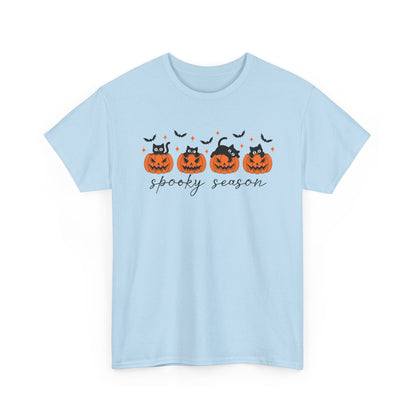 Spooky Season Unisex Heavy Cotton Tee, Halloween Shirt, Fall Apparel, Pumpkin T-Shirt, Cat Lover Gift, Pumpkin Tee