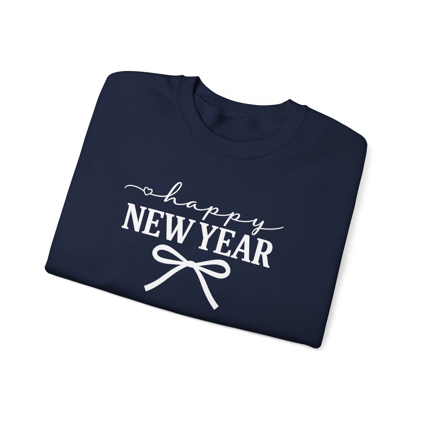 Happy New Year Sweatshirt | Cozy Holiday Crewneck | Script Bow Graphic Sweater | New Year Party Sweatshirt | Winter Gift