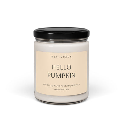 Hello Pumpkin Candle - Fall Soy Candles - Pumpkin Candles for Home with 50-60 Hours Burn Time - 9Oz Black Lid Amber Jar Candle