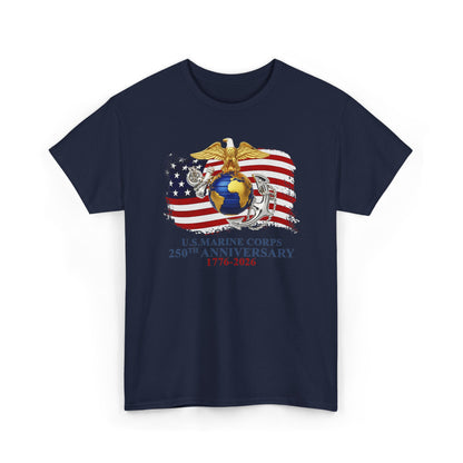 US Marine Corps 250th Anniversary T-Shirt Eagle, Globe Anchor with American Flag (1776-2026)