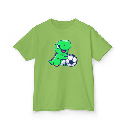 Green Dinosaur Playing Soccer Kids T-Shirt, Cute Dino Soccer Shirt for Boys Girls, Fun Youth Sports Graphic Tee, Football Lover