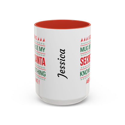 Personalized Secret Santa Accent Coffee Mug, Holiday Gift, Funny Christmas Mug, Unique Office Secret Santa Gift, Custom Drinkware
