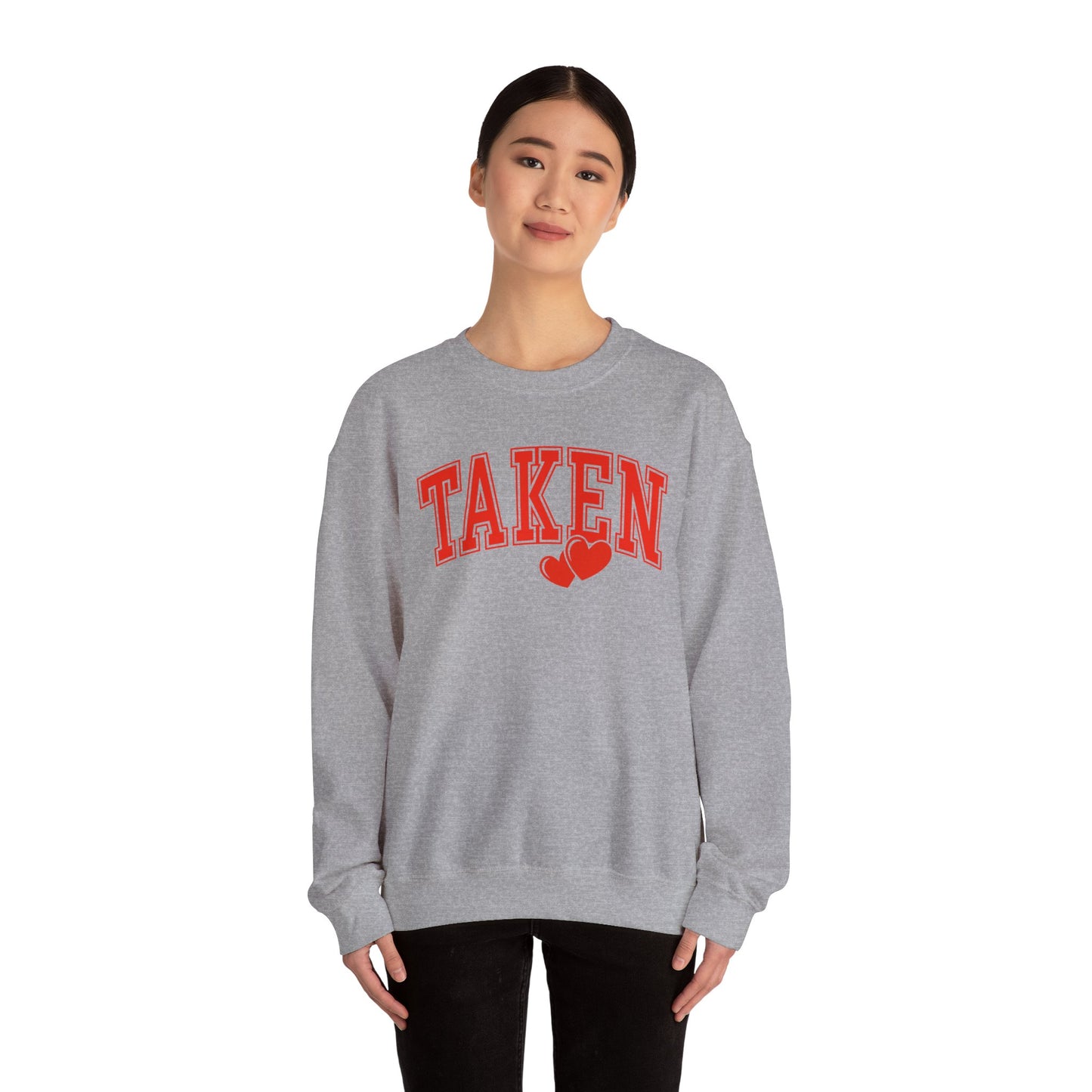 Taken Heart Graphic Sweatshirt, Red Collegiate Letters Crewneck, Cute Valentine Pullover, Cozy Gift for Her, Romantic Couple Sweater
