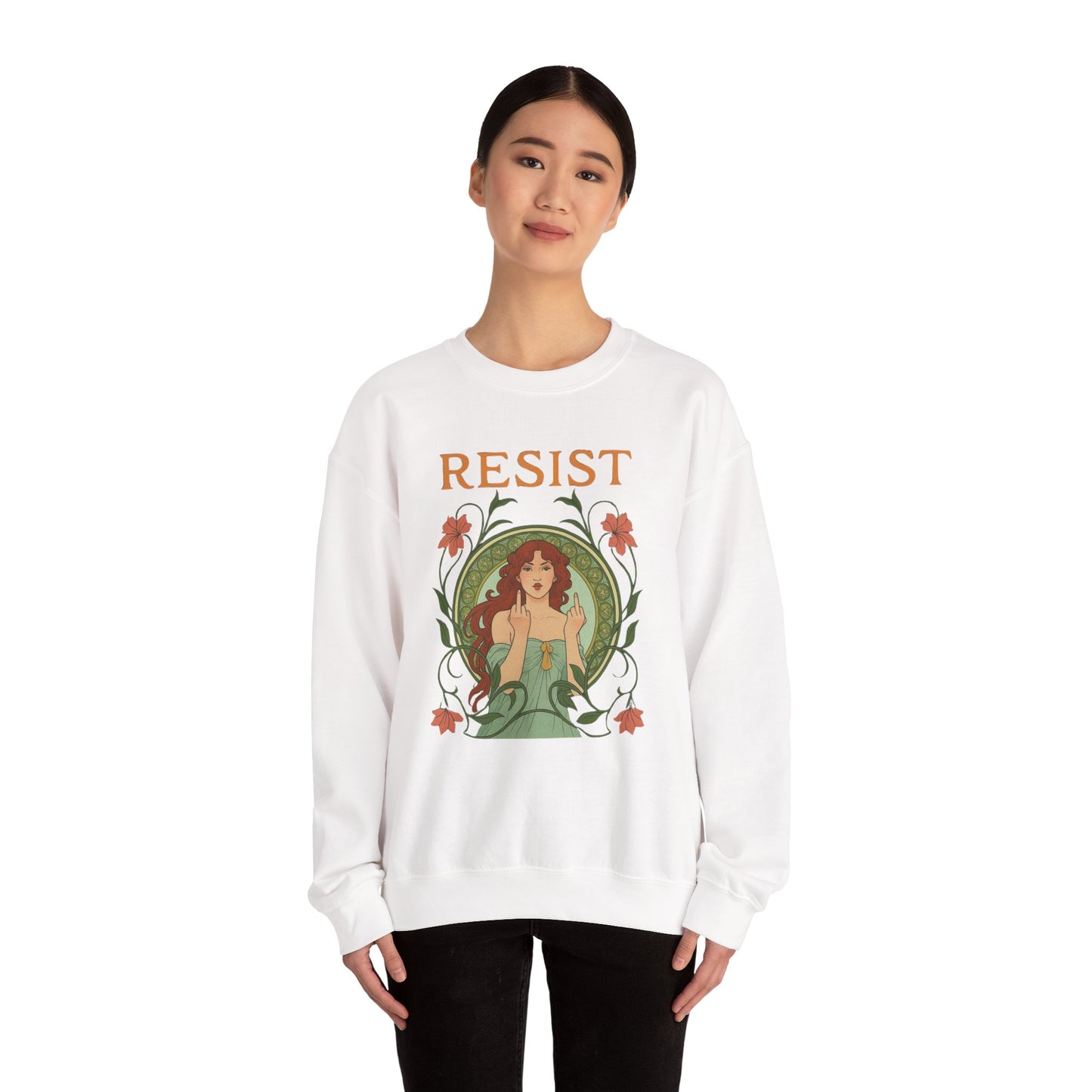 Resist Art Nouveau Woman Sweatshirt, Feminist Vintage Crewneck, Floral Botanical Activist Pullover, Empowerment Gift, Cozy Fall Layer