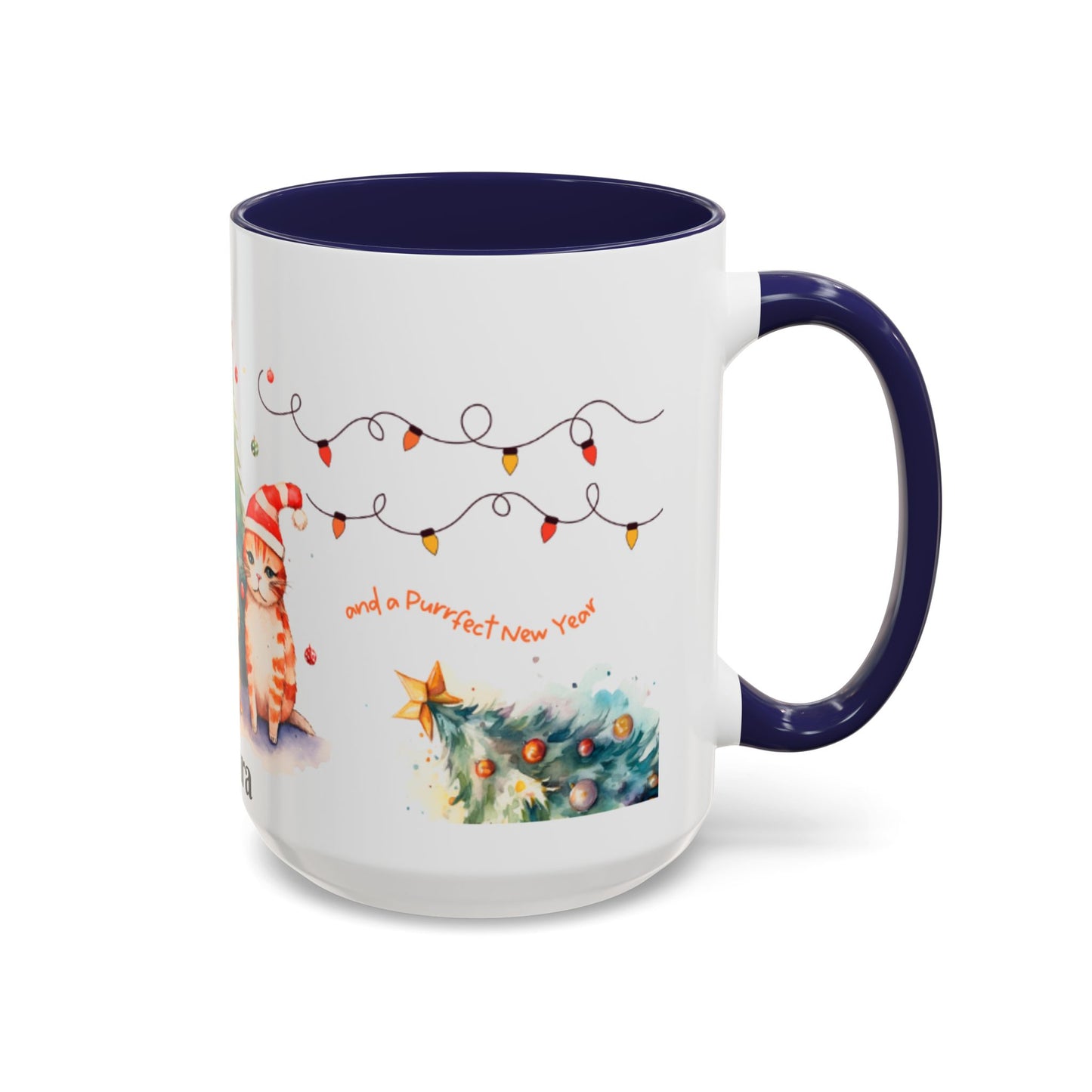 Personalized Festive Cat Accent Coffee Mug, Holiday, Christmas, Unique Gift, Home Decor, Cute Cat Lovers, Christmas Day Gift