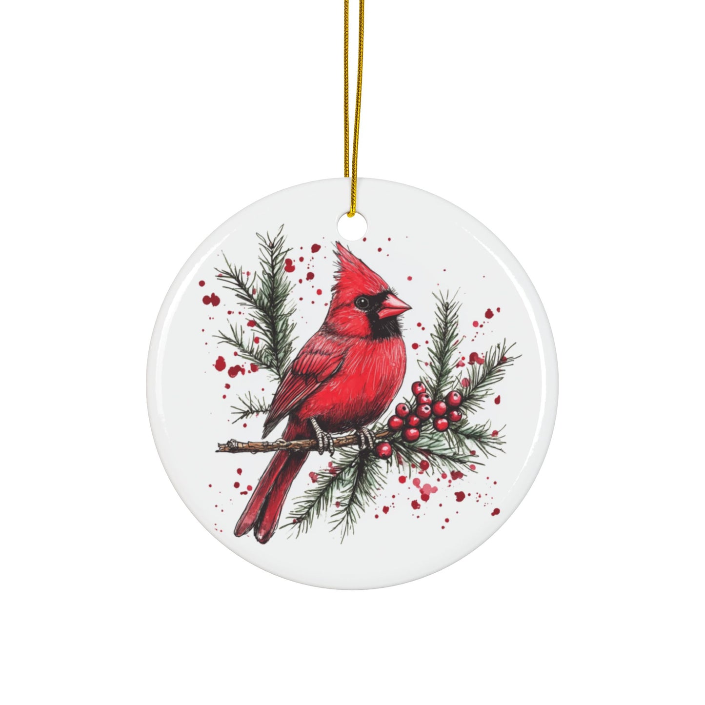 Red Cardinal Memorial Ornament, Double-Sided Ceramic Cardinal Decoration, Cardinal in Winter Ornament, Remembrance Christmas Gift
