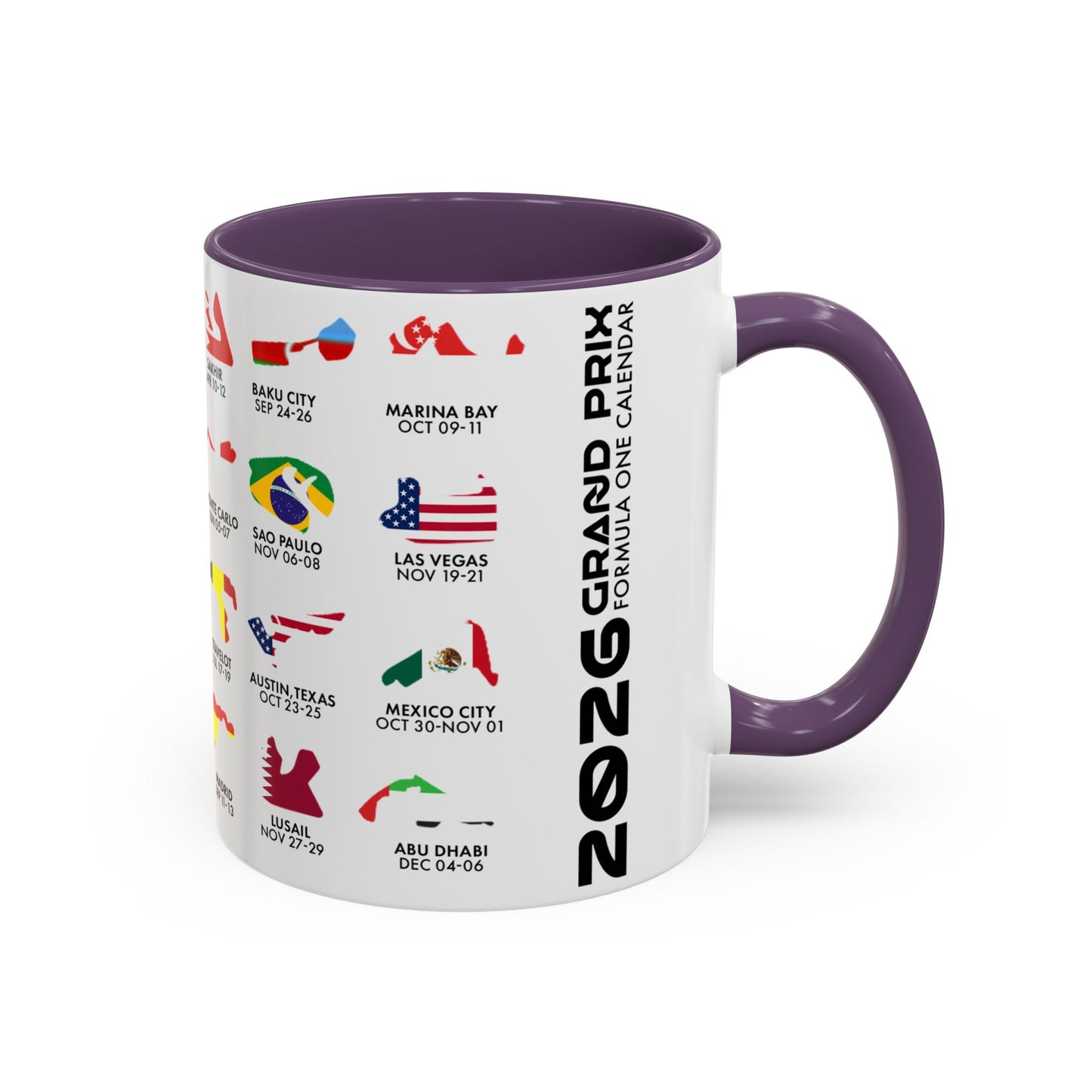 2026 Grand Prix Calendar Mug, Formula 1 Accent Coffee Mug, F1 Circuit Icons Cup, Motorsport Fan Gift, Racing Calendar Ceramic Mug