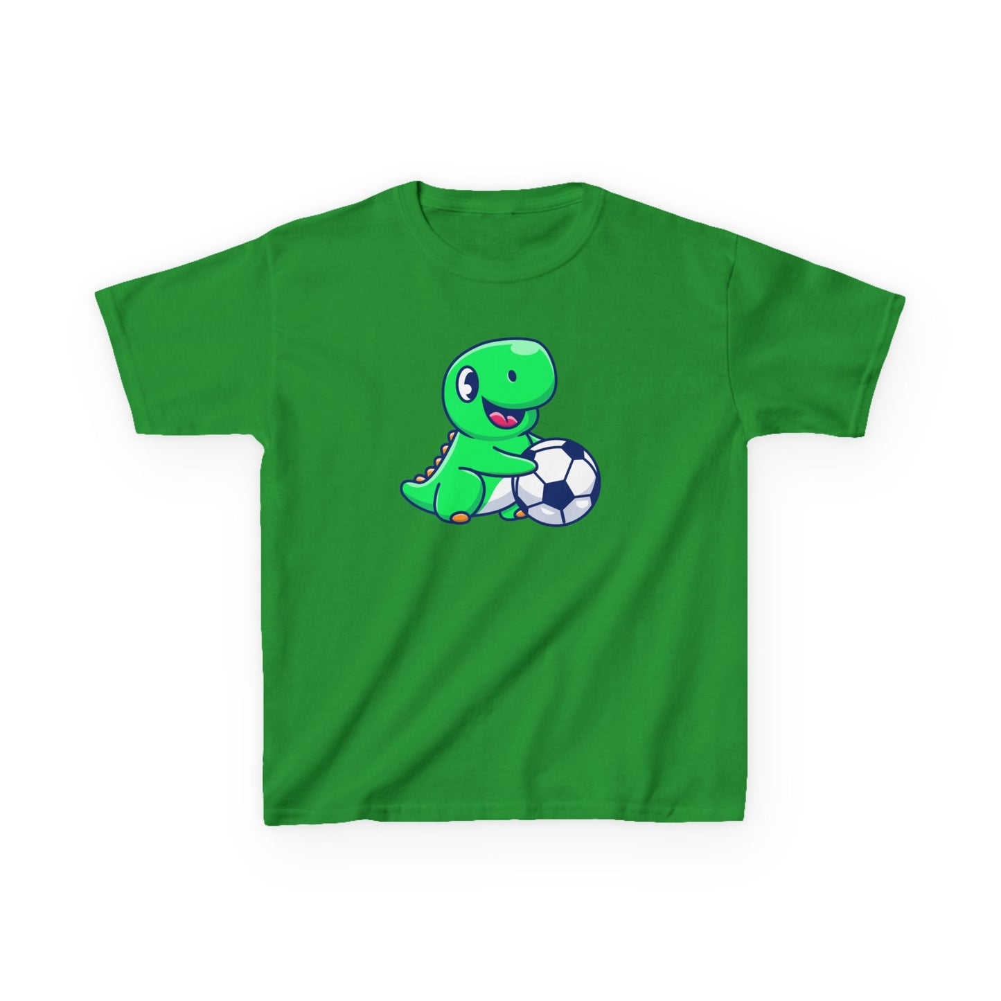 Green Dinosaur Playing Soccer Kids T-Shirt, Cute Dino Soccer Shirt for Boys Girls, Fun Youth Sports Graphic Tee, Football Lover