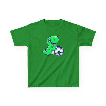 Green Dinosaur Playing Soccer Kids T-Shirt, Cute Dino Soccer Shirt for Boys Girls, Fun Youth Sports Graphic Tee, Football Lover