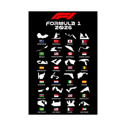 Formula 1 2026 Track Map Poster, F1 Circuits Silhouette Wall Art, Motorsport Racing Print, Racing Fan Gift, Garage Decor