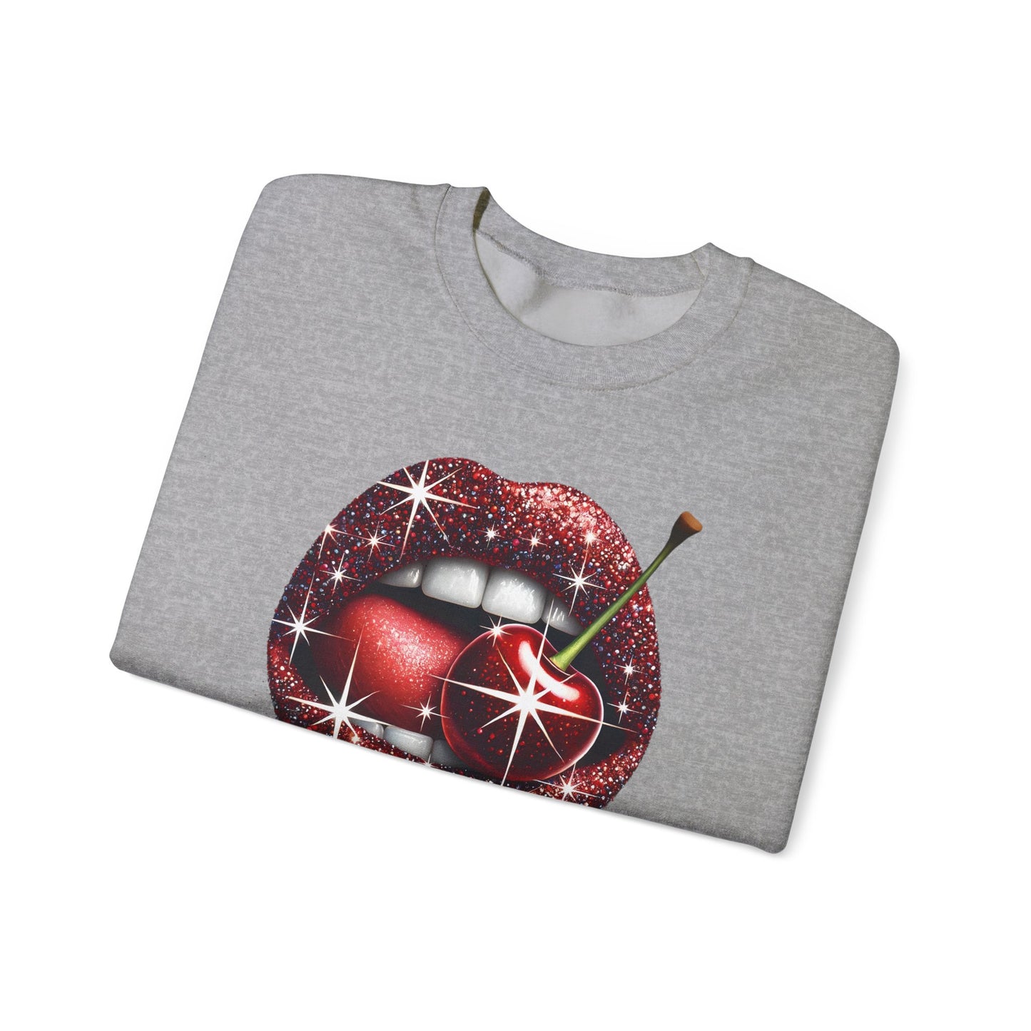 Cherry Kiss Me Sweatshirt, Glitter Lips Cherry Graphic Crewneck, Retro Pop Art Sweatshirt, Cute Flirty Pullover, Unisex Cozy Top