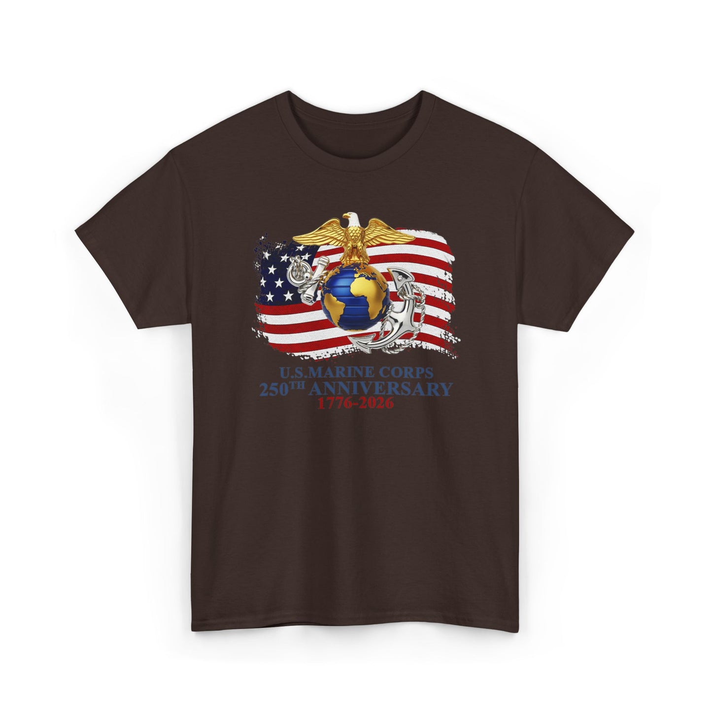 US Marine Corps 250th Anniversary T-Shirt Eagle, Globe Anchor with American Flag (1776-2026)