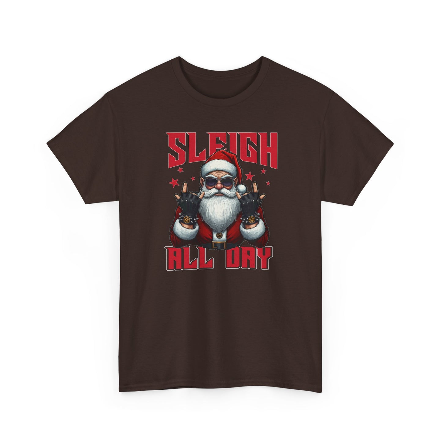 Funny Santa Sleigh All Day T-Shirt | Cool Christmas Graphic Tee | Rocker Santa Shirt | Holiday Humor Gift