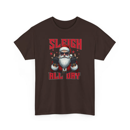 Funny Santa Sleigh All Day T-Shirt | Cool Christmas Graphic Tee | Rocker Santa Shirt | Holiday Humor Gift