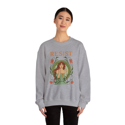 Resist Art Nouveau Woman Sweatshirt, Feminist Vintage Crewneck, Floral Botanical Activist Pullover, Empowerment Gift, Cozy Fall Layer