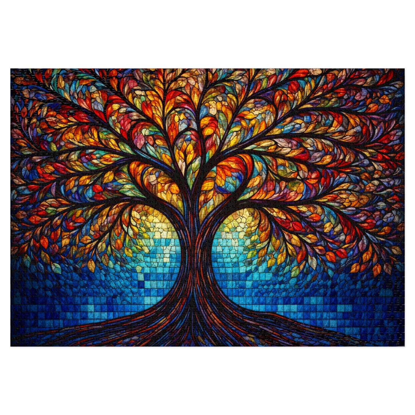Tree of Life Jigsaw Puzzle, Colorful Stained Glass Mosaic Puzzle with Tin, Adult Puzzle Gift, Art Jigsaw
