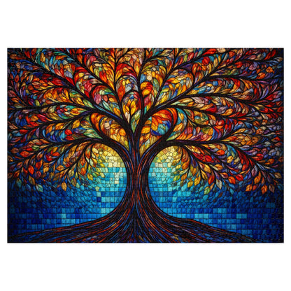 Tree of Life Jigsaw Puzzle, Colorful Stained Glass Mosaic Puzzle with Tin, Adult Puzzle Gift, Art Jigsaw