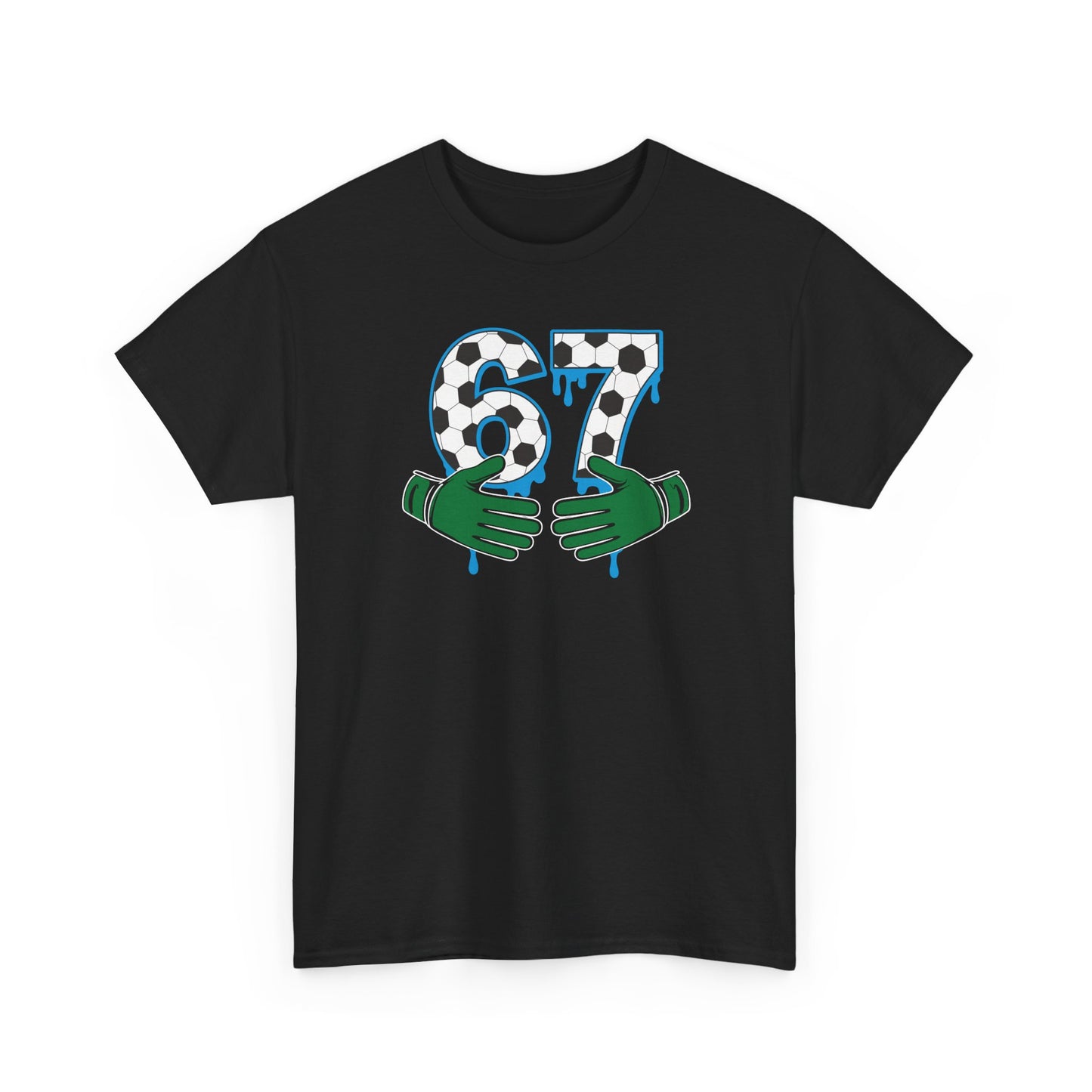 Dripping 97 Number Graphic Tee, Streetwear Checkerboard T-Shirt with Green Hands, Artsy Unisex Cotton Shirt