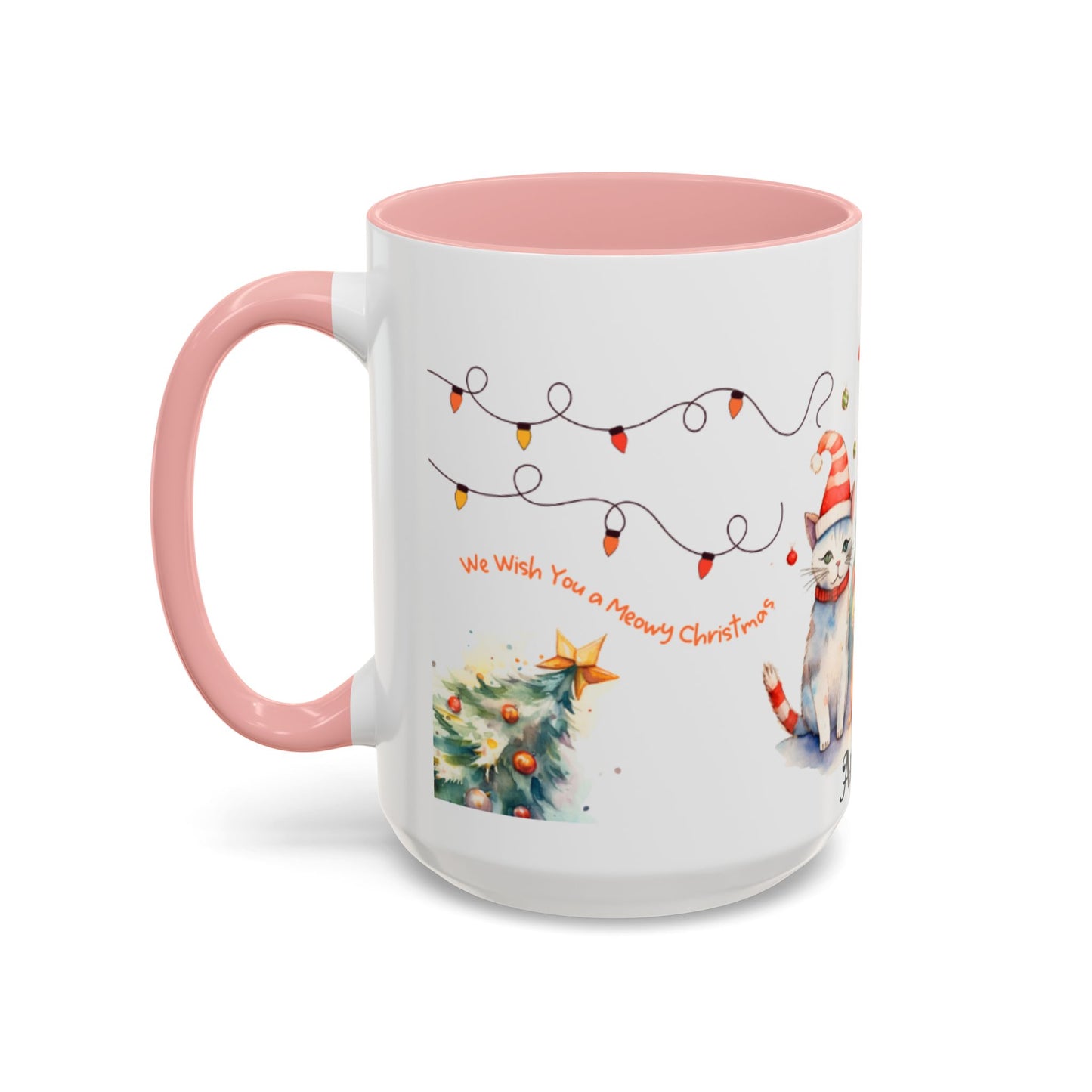 Personalized Festive Cat Accent Coffee Mug, Holiday, Christmas, Unique Gift, Home Decor, Cute Cat Lovers, Christmas Day Gift