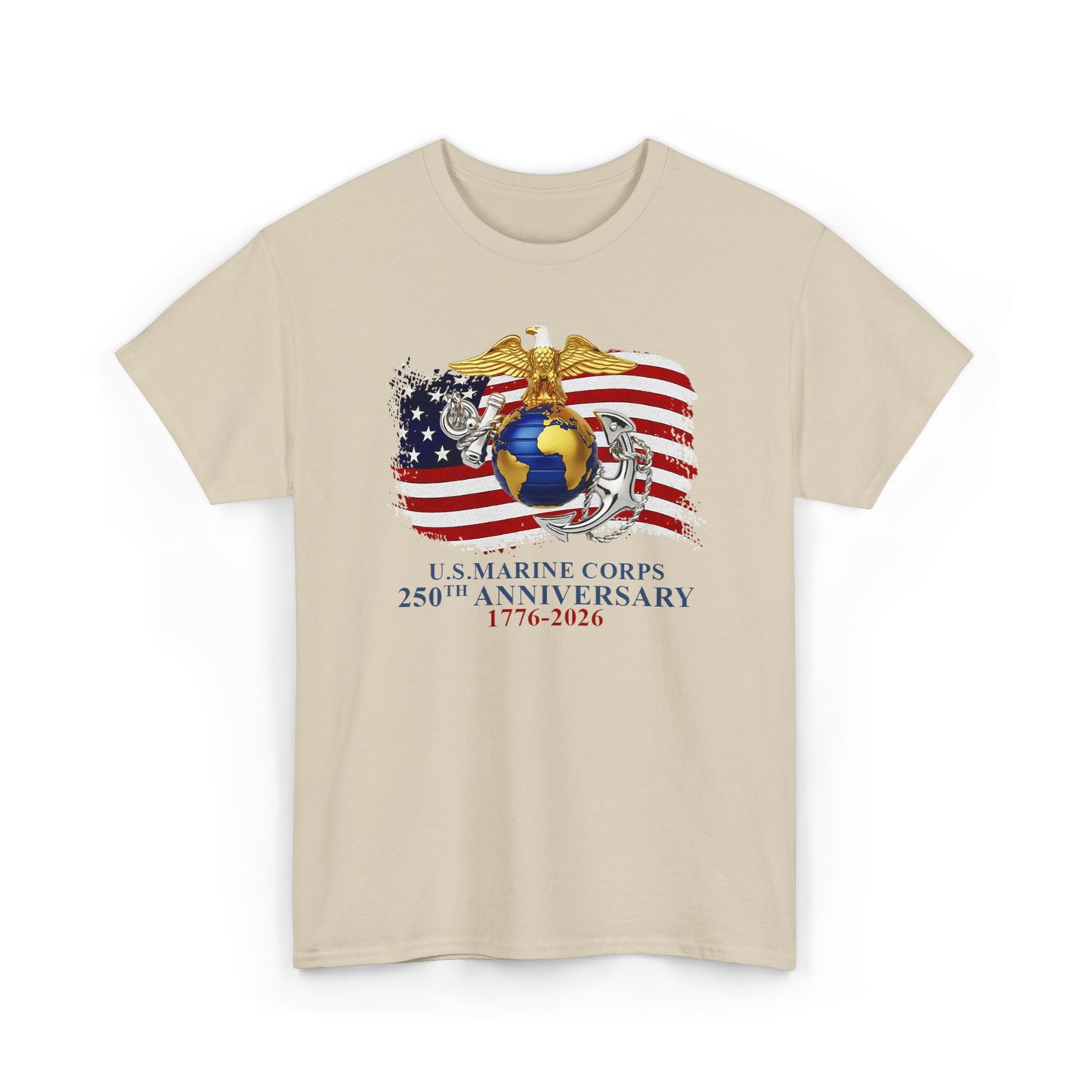 US Marine Corps 250th Anniversary T-Shirt Eagle, Globe Anchor with American Flag (1776-2026)