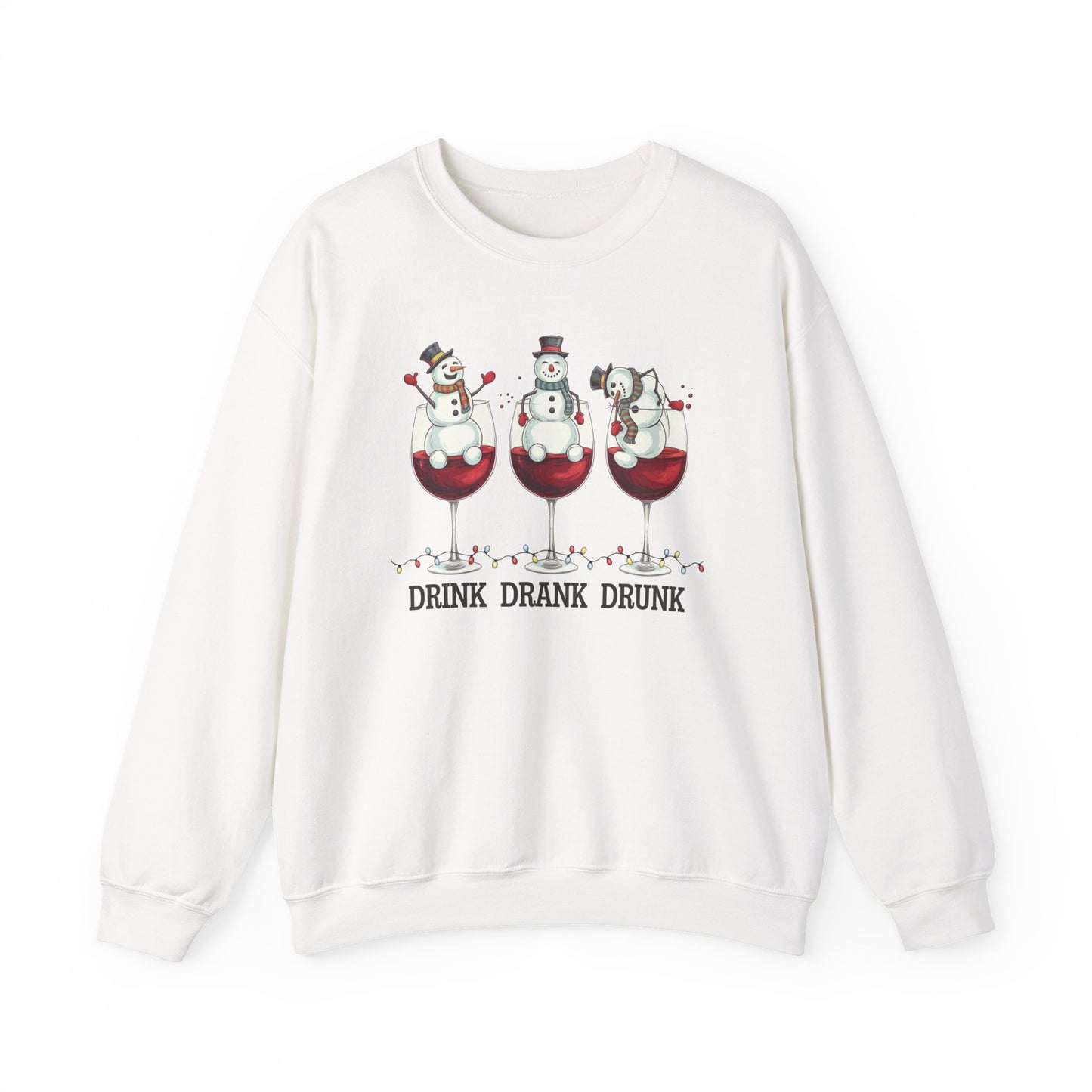 Drink Drank Drunk Christmas Sweatshirt | Funny Wine Lover Holiday Sweater | Snowman Drinking Crewneck | Christmas Gift