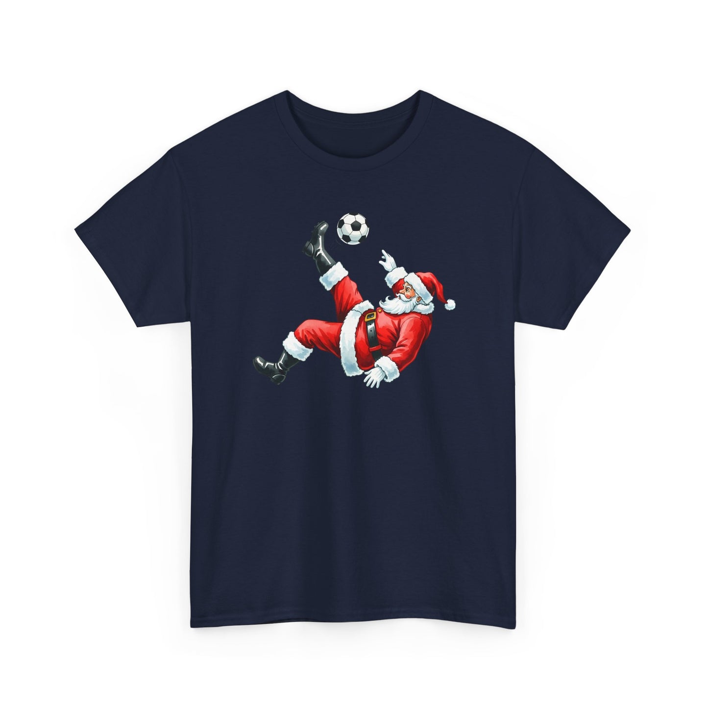 Santa Soccer Heavy Cotton Tee, Fun Holiday Shirt, Christmas Party, Gift for Him/Her, Festive Clothing, Casual Wear, Gift for her