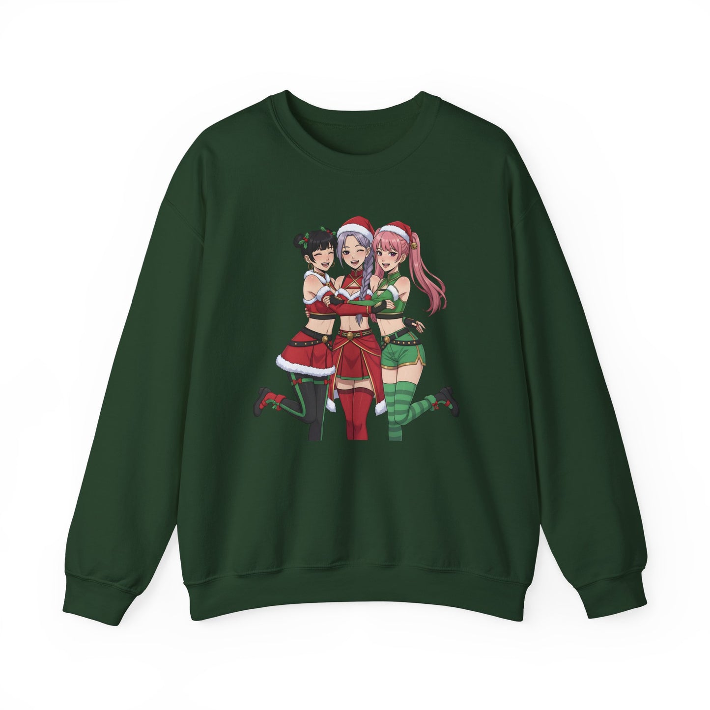 Anime Christmas Sweatshirt, Kawaii Girls Holiday Crewneck, Cute Anime Xmas Sweater, Cozy Otaku Gift, Holiday Kawaii Trio Shirt